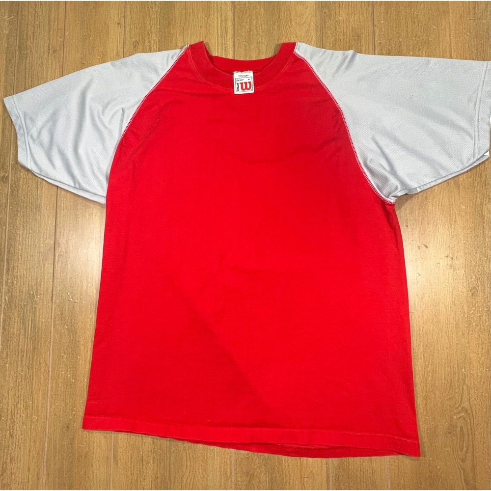 Wilson Mens Raglan‎ T-Shirt Red Grey Mesh Sleeve Athletic Sport XL